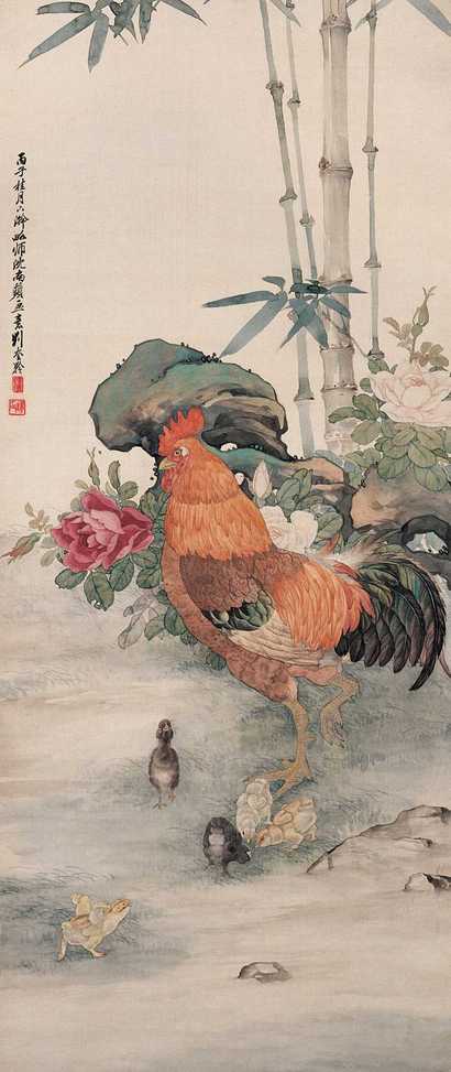 刘奎龄 丙子（1936年）作 教子图 立轴